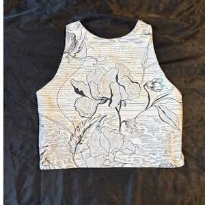 Athleta Conscious Crop Top Black and White Floral Print Athletic Yoga Bra